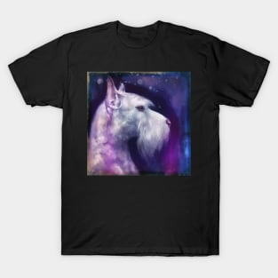 An Expressive Painting of a White Schnauzer on Purple Blue Shades T-Shirt